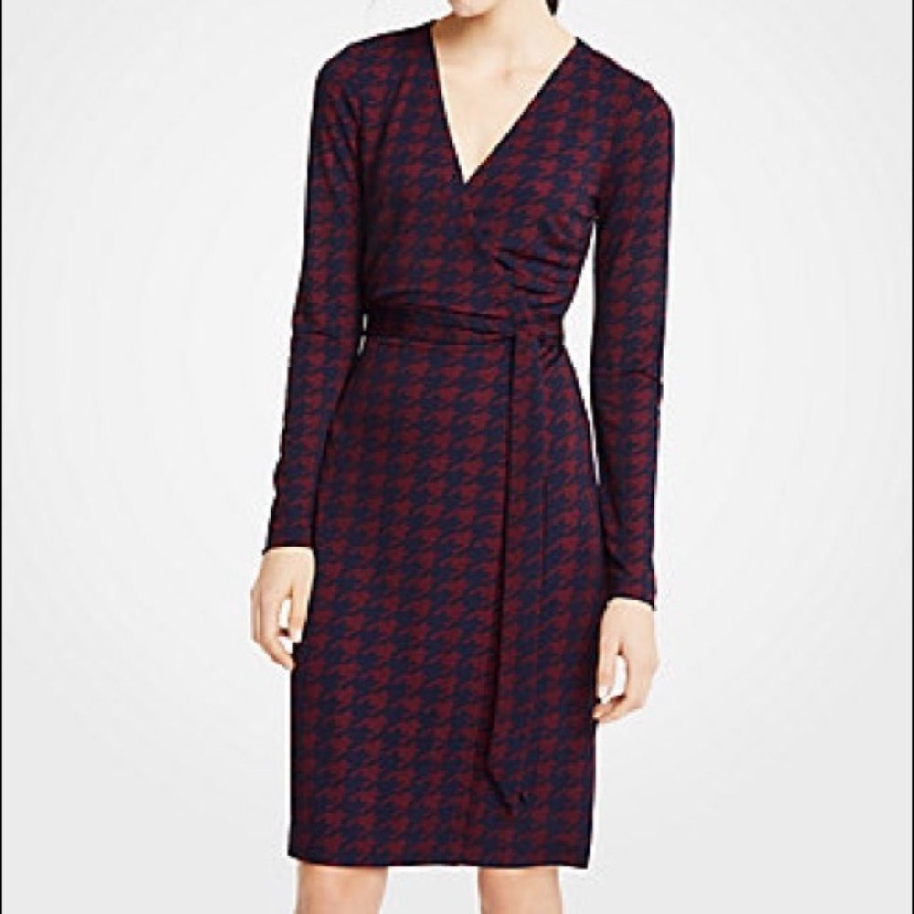 NWT - Ann Taylor Houndstooth Longsleeve Wrap Dress